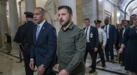 Ukrainian President Volodymyr Zelensky is welcomed to the Capitol by House Minority Leader Hakeem Jeffries