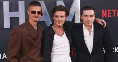 David Beckham's sons Brooklyn, Romeo and Cruz revive three of his legendary hairstyles as they support him at the premiere of new Netflix documentary