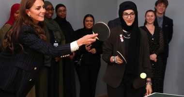 Ping pong princess! Kate joined in with a game of table tennis with a member of the Ethnic Minority Youth Forum for Wales