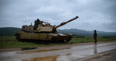 Cracks are beginning to show in the West's support for Ukraine and its first against Vladimir Putin 's on-going invasion. Pictured: A US Army M1A2 Abrams battle tank is pictured during a joint army training exercise