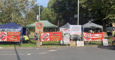 Now anti-ULEZ warriors stage demo outside Sadiq Khan's house: Fuming drivers set up tents and signs outside Mayor's home amid mounting fury at expansion of much hated scheme