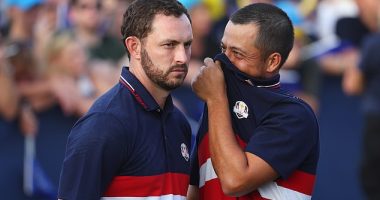 Xander Schauffele's (right) father has revealed the reason that Patrick Cantlay (left) was not wearing a cap during the 2023 Ryder Cup