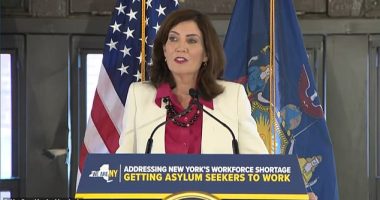 Made at a nonprofit taking part in the initiative Monday, the announcement saw Gov. Hochul tout how 18,000 jobs are now available to select migrants recently given Temporary Protected Status  by the government - and praise more than 350 employers who signed up to take part