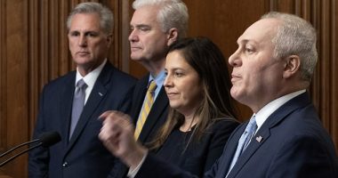 Among those who could succeed former Speaker McCarthy are members of his leadership team: from left Tom Emmer, Elise Stefanik, and Steve Scalise