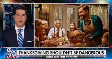 Jesse Watters on Monday night told viewers that he was bitten by a dog during Thanksgiving