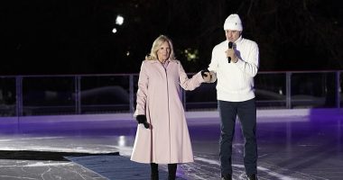 Jill Biden and Brian Boitano at the opening of the new White House ice skating rink