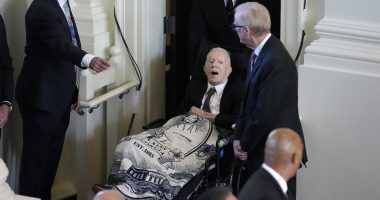 Jimmy Carter, 99, arrives to say goodbye to beloved wife Rosalynn: Former president joined by Bidens, Melania Trump and Michelle Obama at Georgia church for funeral service