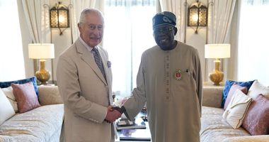 King Charles III and President of Nigeria Bola Ahmed Tinubu during a bilateral meeting in a hotel in Dubai, as they attend the Cop28 summit