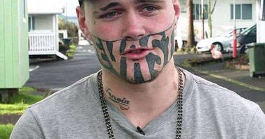 Mark Anthony Cropp (pictured), who first made headlines in 2017 because his face tattoo reading 'DEVAST8' and his criminal history made it hard to get a job, is back behind bars