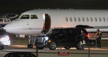 Taylor Swift's private jet is seen parked on the runway at Kansas City airport on Wednesday evening