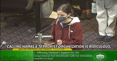 'Calling Hamas a terrorist organization is ridiculous, racist and plays into genocidal propaganda that is flooding our media and that we should be doing everything possible to combat,' said one young woman who concealed her face with a COVID mask