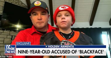 Holden Armenta and his dad, Bubba, responding to 'blackface' accusations on Fox News, Wed.