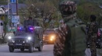 Indian security officers patrol in armored vehicles near Pahalgam in south Kashmir after assailants indiscriminately opened fired at tourists in Pahalgam, Indian controlled Kashmir, Tuesday, April 22, 2025. (AP Photo/Dar Yasin)