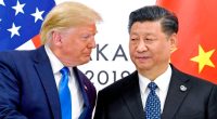 (L-R) Presidents Donald Trump and Xi Jinping at the G20 summit in 2019