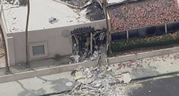 Debris covers the ground after an explosion in Palm Springs.