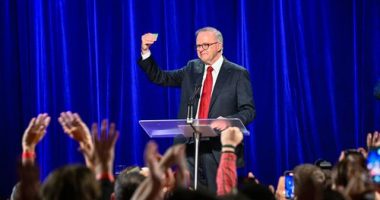 'Not Labor red or Liberal blue': Tearful Albanese celebrates win with favourite prop