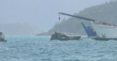 The wreckage of what is believed to an MRH-90 Taipan in Whitsunday waters. Search and rescue crews have found debris in the search for four Australian defence helicopter crew who are feared dead after their aircraft went down off Hamilton Island in Queensland late last night.