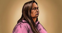 A courtroom sketch of Erin Patterson.