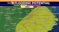 Afternoon showers are likely with a few t-storms, heavy rain poses flash flood risk