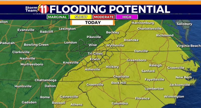 Afternoon showers are likely with a few t-storms, heavy rain poses flash flood risk