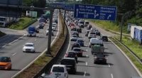 Traffic jam on a German highway.