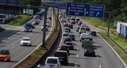 Traffic jam on a German highway.