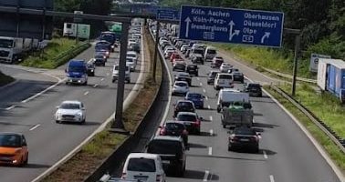 Traffic jam on a German highway.