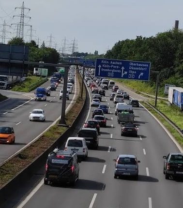 Traffic jam on a German highway.