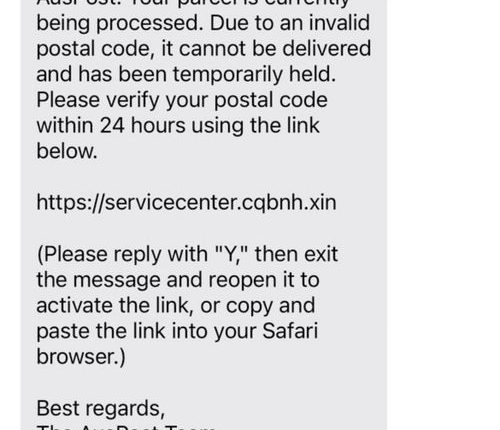 Fraudulent texts and emails appearing to be from Australia Post ï»¿claim a failed delivery due to an invalid postcode.