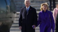 Joe and Jill Biden holding hands after the 2025 presidential inauguration.