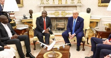 President Donald Trump and South Africa's President Cyril Ramaphosa meeting in the Oval Office.