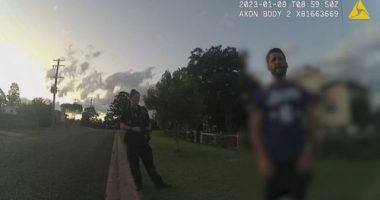Queensland Police body-worn camera footage shows officers speaking with Joel Cauchi about his knife collection just 15 months before the Bondi Junction stabbing spree. ﻿