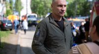 Kyiv Mayor Vitali Klitschko speaks to reporters after a Russian missile attack.