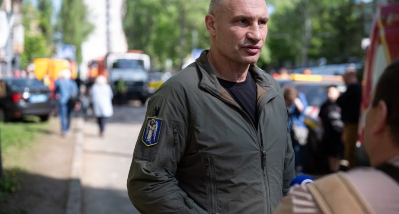 Kyiv Mayor Vitali Klitschko speaks to reporters after a Russian missile attack.