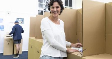 PERTH, AUSTRALIA - MAY 03: Kate Chaney, Independent Federal member for Curtin is places her vote on May 03, 2025 in Perth, Australia. Australians headed to the polls on Saturday for the 2025 federal election, where all 150 seats in the House of Representatives and 40 of 76 Senate seats are up for grabs. This election is especially consequential due to a tightly contested race, with cost-of-living pressures, affordable housing, and energy policy dominating the campaign. Though most polls indicate