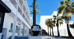 Ibiza Rocks Hotel entrance with palm trees.