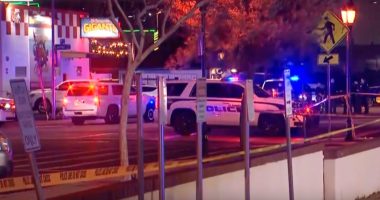 Police cars at a Glendale, Arizona shooting scene.