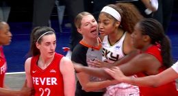 Caitlin Clark SHOVES Angel Reese to the floor as tempers flare