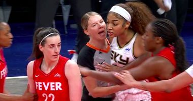 Caitlin Clark SHOVES Angel Reese to the floor as tempers flare