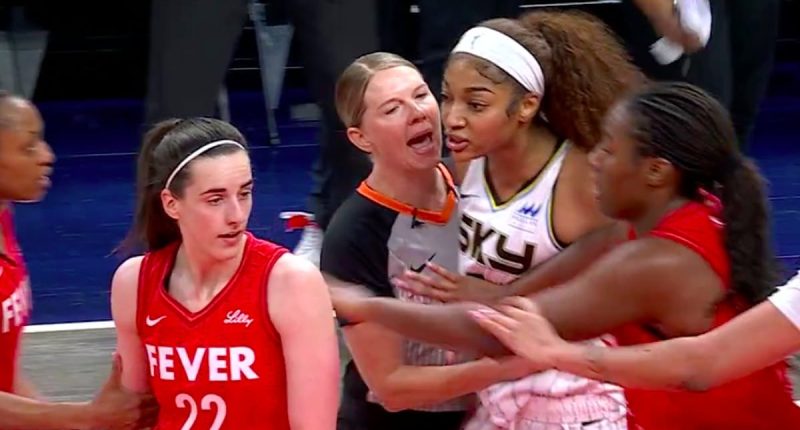 Caitlin Clark SHOVES Angel Reese to the floor as tempers flare