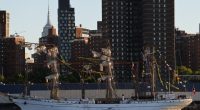 Damaged Mexican Navy sailing ship, Cuauhtémoc, in New York City.