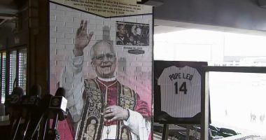 Chicago White Sox unveil graphic installation honoring Pope Leo XIV at Rate Field, where Robert Prevost attended 2005 World Series