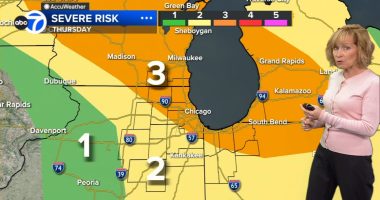 Chicago weather forecast tomorrow includes conditional severe threat, with risk of large hail, high winds
