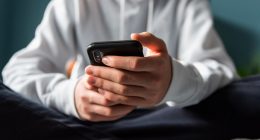 Close-up of a teen's hands holding a smartphone.
