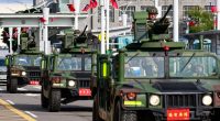 Taiwanese armored vehicles on a road.