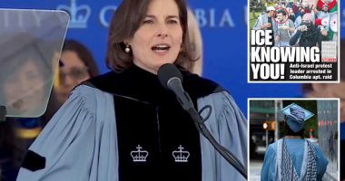 Columbia University's leader booed at graduation, grads shout 'free Mahmoud'