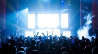 Large crowd at a music concert.