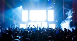 Large crowd at a music concert.