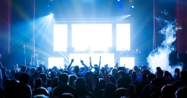 Large crowd at a music concert.