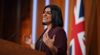 Shabana Mahmood giving a speech at a podium.